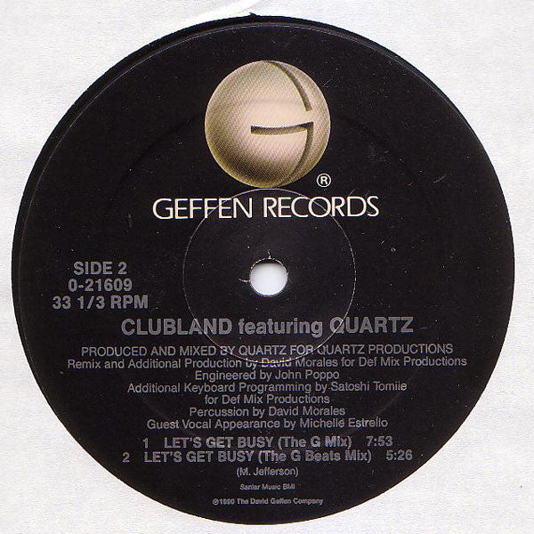 Clubland Featuring Quartz - Let's Get Busy (12") (Very Good Plus (VG+)) - Image 2