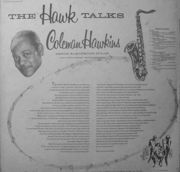 Coleman Hawkins - The "Hawk" Talks (LP, Album, Mono) (Very Good Plus (VG+)) - Image 2