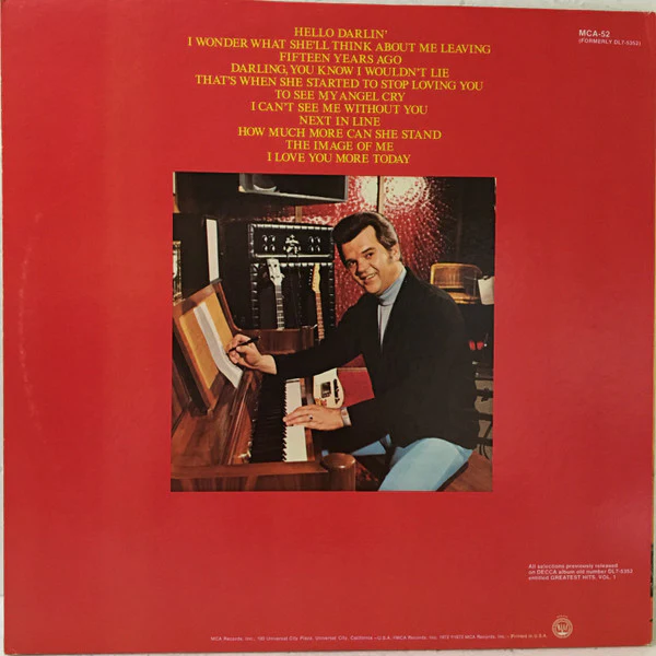 Conway Twitty - Conway Twitty's Greatest Hits Vol. I (LP, Comp, RE, Gat) (Near Mint (NM or M-)) - Image 4
