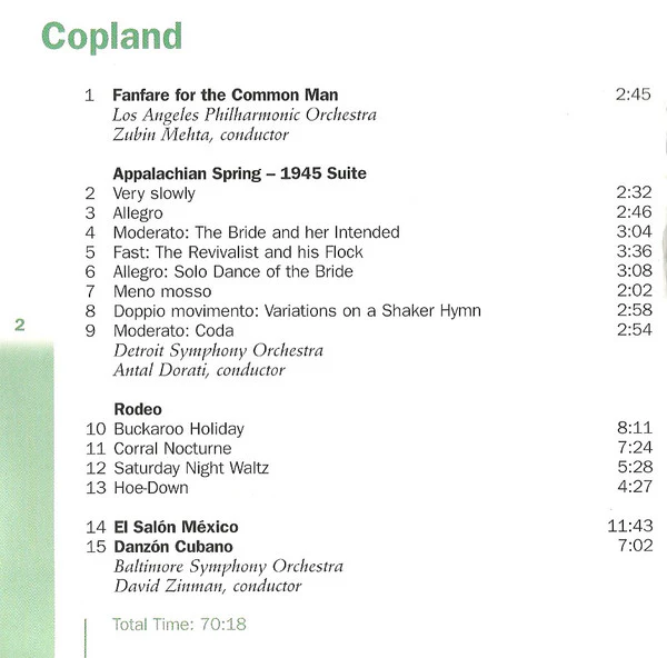 Copland* - Appalachian Spring / Fanfare for The Common Man / Rodeo / El Salón Mexicó / Danzón Cubano (CD, Comp) (Very Good (VG)) - Image 4