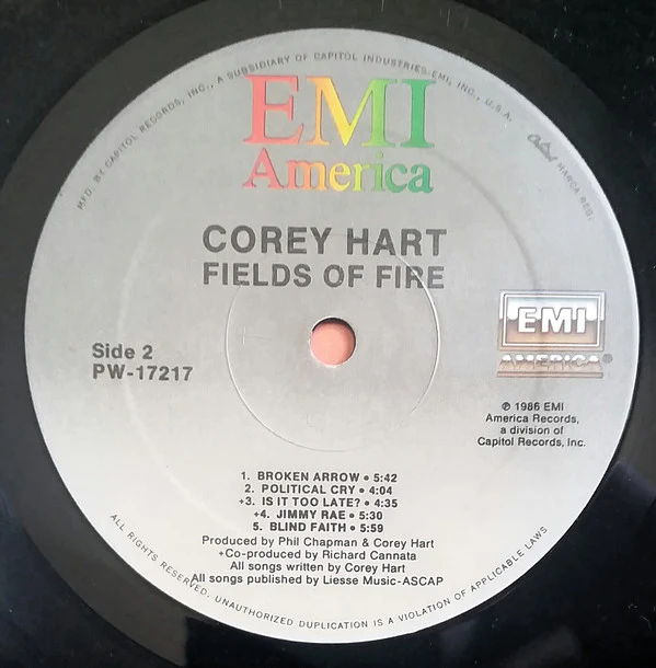 Corey Hart - Fields Of Fire (LP, Album) (Near Mint (NM or M-)) - Image 5