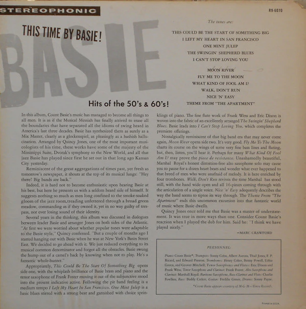 Count Basie - This Time By Basie - Hits Of The 50's & 60's! (LP, Album, San) (Very Good Plus (VG+)) - Image 2