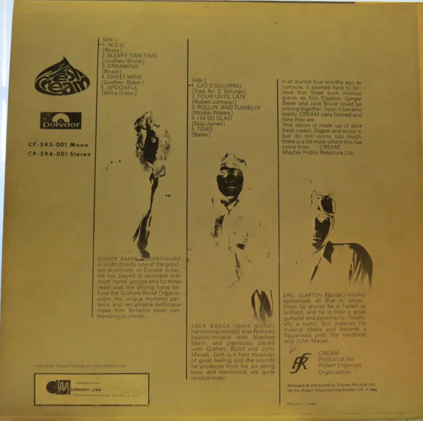 Cream  - Fresh Cream (LP, Album) (Very Good (VG)) - Image 2