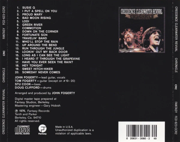 Creedence Clearwater Revival Featuring John Fogerty - Chronicle (The 20 Greatest Hits) (CD, Comp, Club, RE, CRC) (Near Mint (NM or M-)) - Image 2