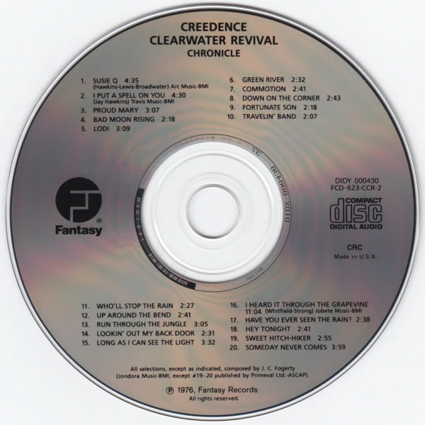 Creedence Clearwater Revival Featuring John Fogerty - Chronicle (The 20 Greatest Hits) (CD, Comp, Club, RE, CRC) (Near Mint (NM or M-)) - Image 3