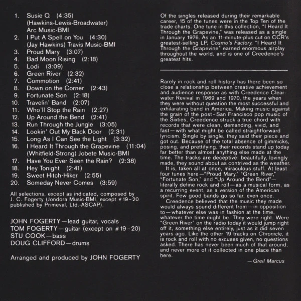 Creedence Clearwater Revival Featuring John Fogerty - Chronicle (The 20 Greatest Hits) (CD, Comp, Club, RE, CRC) (Near Mint (NM or M-)) - Image 4
