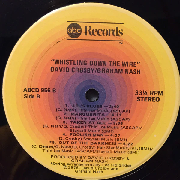 Crosby & Nash - Whistling Down The Wire (LP, Album, Kee) (Very Good Plus (VG+)) - Image 4
