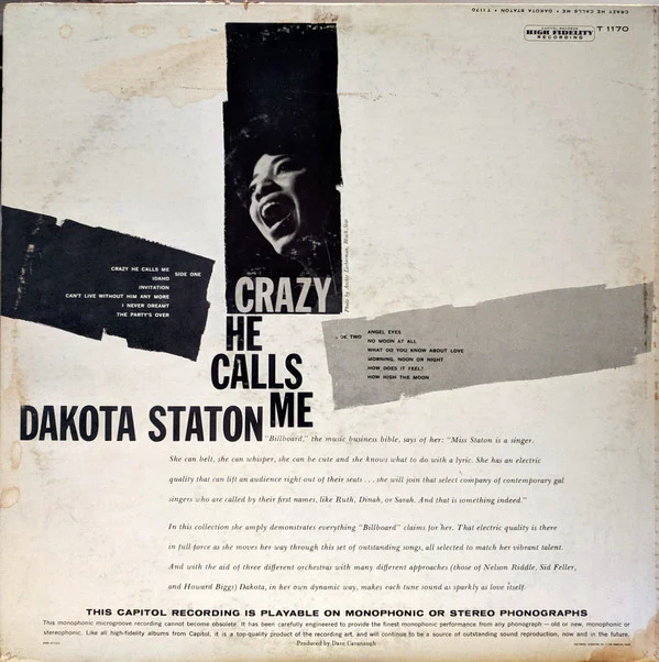 Dakota Staton - Crazy He Calls Me (LP, Album, Mono, RP, Sca) (Very Good (VG)) - Image 2