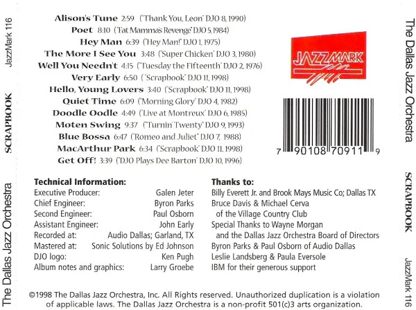 Dallas Jazz Orchestra With Galen Jeter - Scrapbook (CD, Comp) (Very Good Plus (VG+)) - Image 2