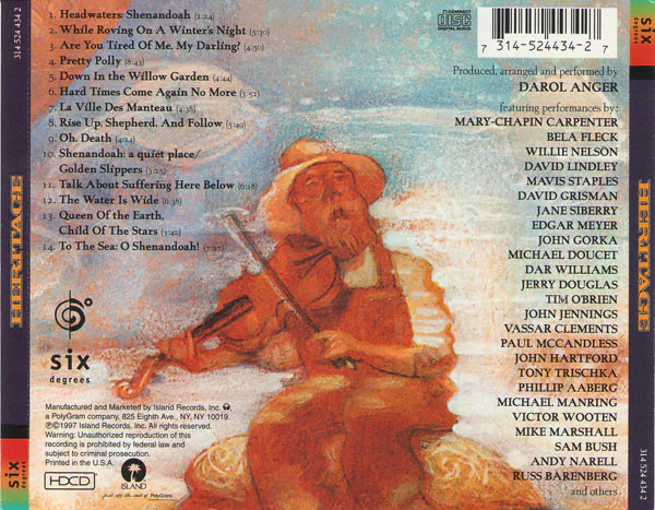 Darol Anger - Heritage (HDCD, Album) (Very Good Plus (VG+)) - Image 2