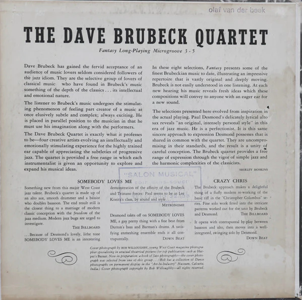 The Dave Brubeck Quartet - Dave Brubeck Quartet (10", Comp, Mono, Red) (Very Good (VG)) - Image 2