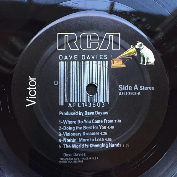 Dave Davies - AFL1-3603 (LP, Album, Mon) (Very Good (VG)) - Image 4