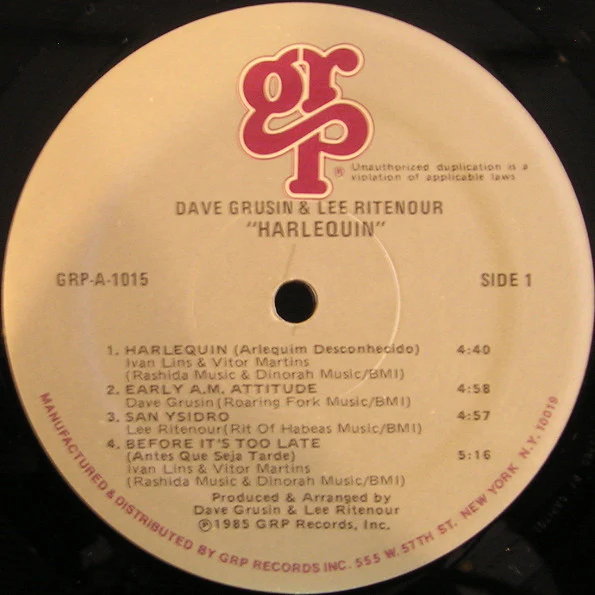 Dave Grusin, Lee Ritenour - Harlequin (LP, Album, No ) (Very Good Plus (VG+)) - Image 3