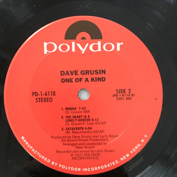 Dave Grusin - One Of A Kind (LP, Album, Pit) (Very Good Plus (VG+)) - Image 4