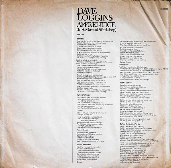 Dave Loggins - Apprentice (In A Musical Workshop) (LP, Album, Pit) (Very Good Plus (VG+)) - Image 5