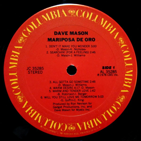Dave Mason - Mariposa De Oro (LP, Album, Pit) (Near Mint (NM or M-)) - Image 3