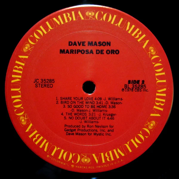 Dave Mason - Mariposa De Oro (LP, Album, Pit) (Near Mint (NM or M-)) - Image 4