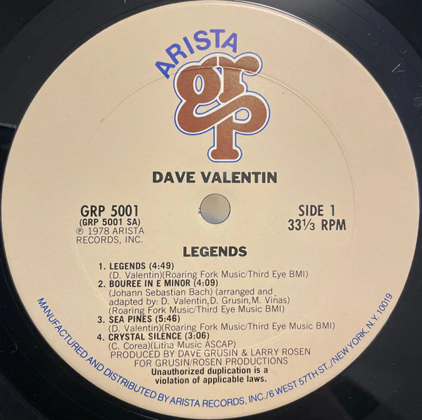 Dave Valentin - Legends (LP, Album) (Near Mint (NM or M-)) - Image 5