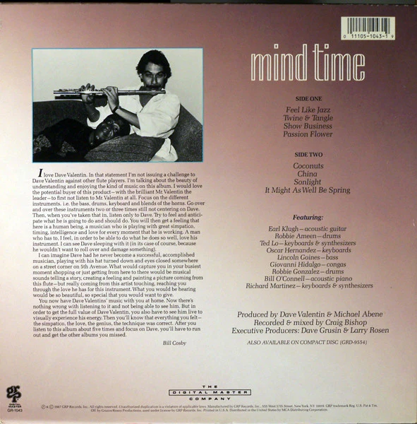 Dave Valentin - Mind Time (LP, Album) (Near Mint (NM or M-)) - Image 2