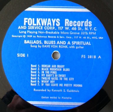 Dave Van Ronk - Dave Van Ronk Sings Ballads, Blues & A Spiritual (LP, Mono) (Very Good Plus (VG+)) - Image 3