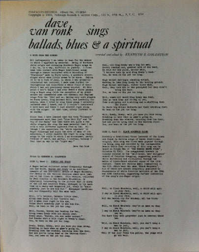 Dave Van Ronk - Dave Van Ronk Sings Ballads, Blues & A Spiritual (LP, Mono) (Very Good Plus (VG+)) - Image 5
