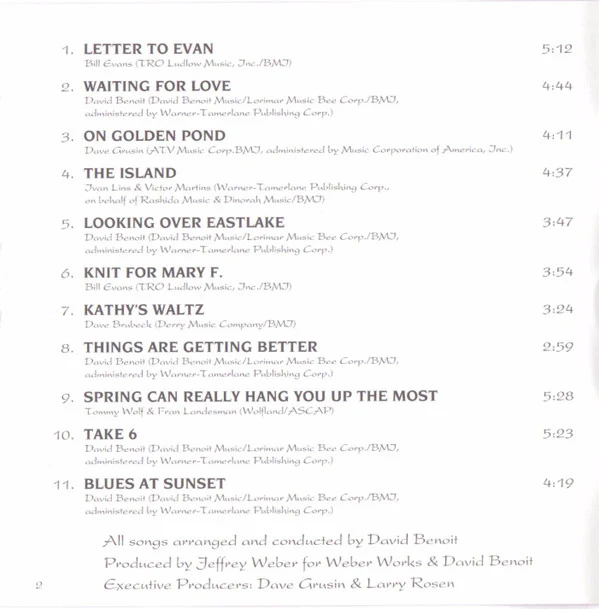 David Benoit - Letter To Evan (CD, Album) (Near Mint (NM or M-)) - Image 5