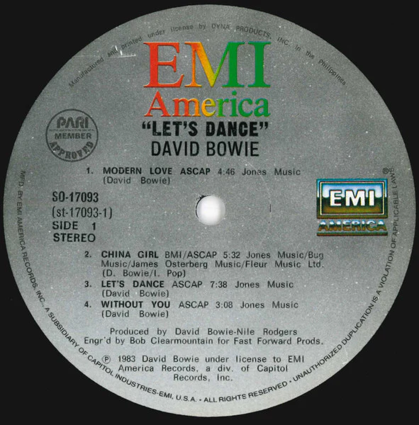 David Bowie - Let's Dance (LP, Album) (Near Mint (NM or M-)) - Image 3