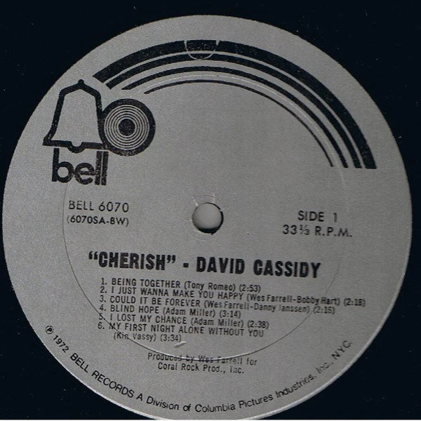 David Cassidy - Cherish (LP, Album) (Very Good (VG)) - Image 3