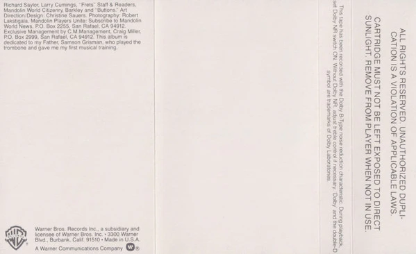 David Grisman - Dawg Jazz/Dawg Grass (Cass, Album) (Very Good Plus (VG+)) - Image 5