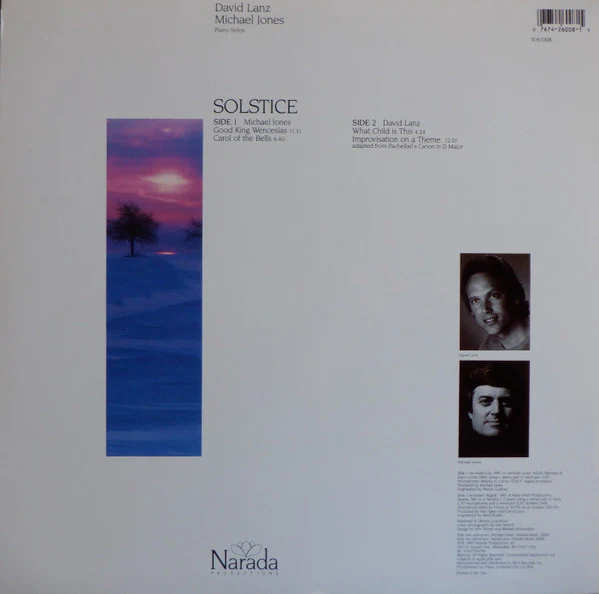 David Lanz, Michael Jones - Solstice (Piano Solos) (LP, Album) (Near Mint (NM or M-)) - Image 2