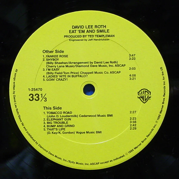 David Lee Roth - Eat 'Em And Smile (LP, Album, Club, Car) (Very Good Plus (VG+)) - Image 4