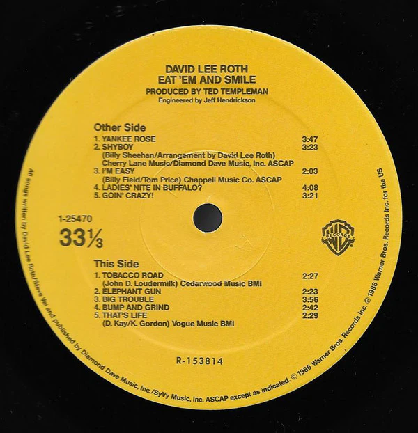 David Lee Roth - Eat 'Em And Smile (LP, Album, Club) (Very Good Plus (VG+)) - Image 4