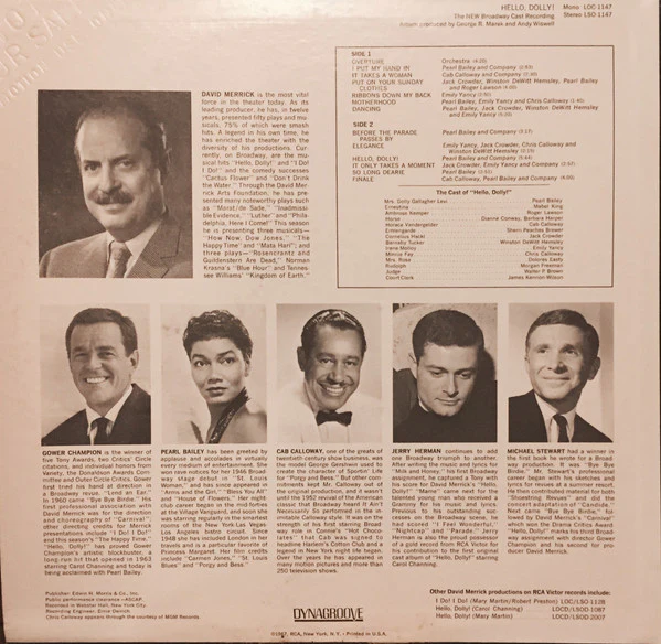 David Merrick Presents Pearl Bailey - Hello, Dolly! - The New Broadway Cast Recording (LP, Mono) (Near Mint (NM or M-)) - Image 2