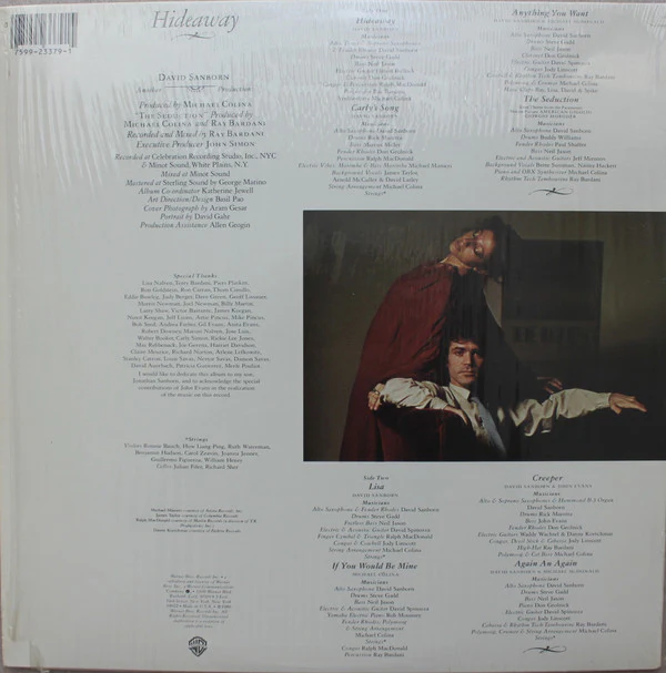 David Sanborn - Hideaway (LP, Album, Win) (Near Mint (NM or M-)) - Image 2