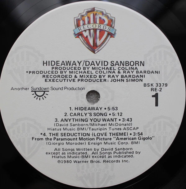 David Sanborn - Hideaway (LP, Album, Win) (Near Mint (NM or M-)) - Image 3