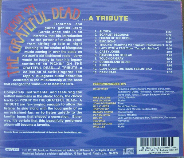 David West & The Dead Strings - Pickin' On The Grateful Dead... A Tribute (CD, Album, Club) (Very Good Plus (VG+)) - Image 2