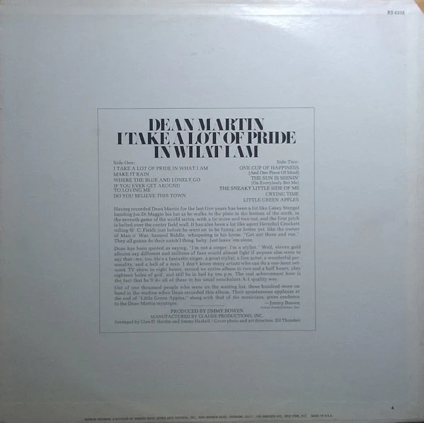 Dean Martin - I Take A Lot Of Pride In What I Am (LP, Album) (Very Good Plus (VG+)) - Image 2