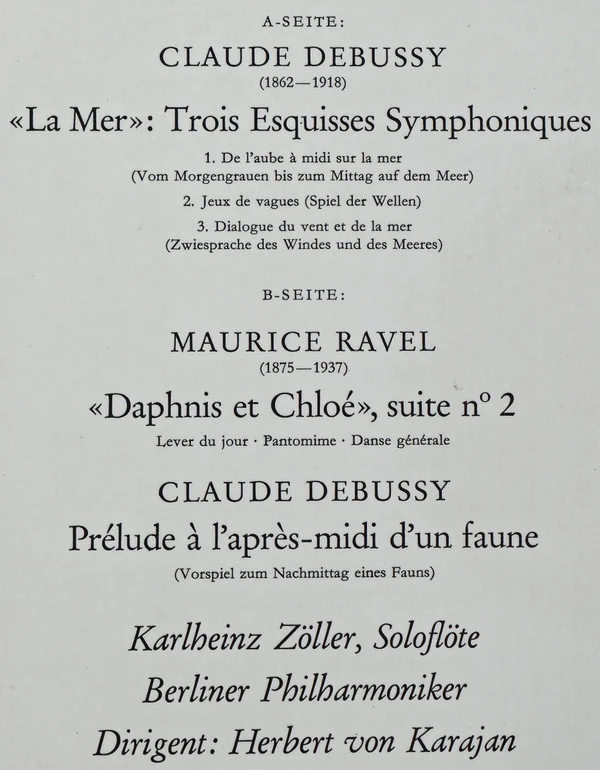 Claude Debussy / Maurice Ravel - Berliner Philharmoniker · Herbert von Karajan - La Mer · Prélude À L'Après-Midi D'Un Faune / Daphnis Et Chloé, Suite N° 2 (LP, RE) (Near Mint (NM or M-)) - Image 3