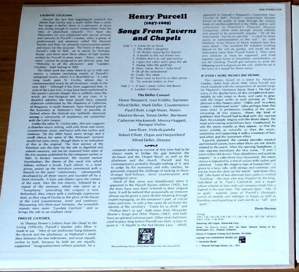 Deller Consort Directed By Alfred Deller - Henry Purcell: Songs From Taverns And Chapels (LP, RE) (Very Good Plus (VG+)) - Image 4