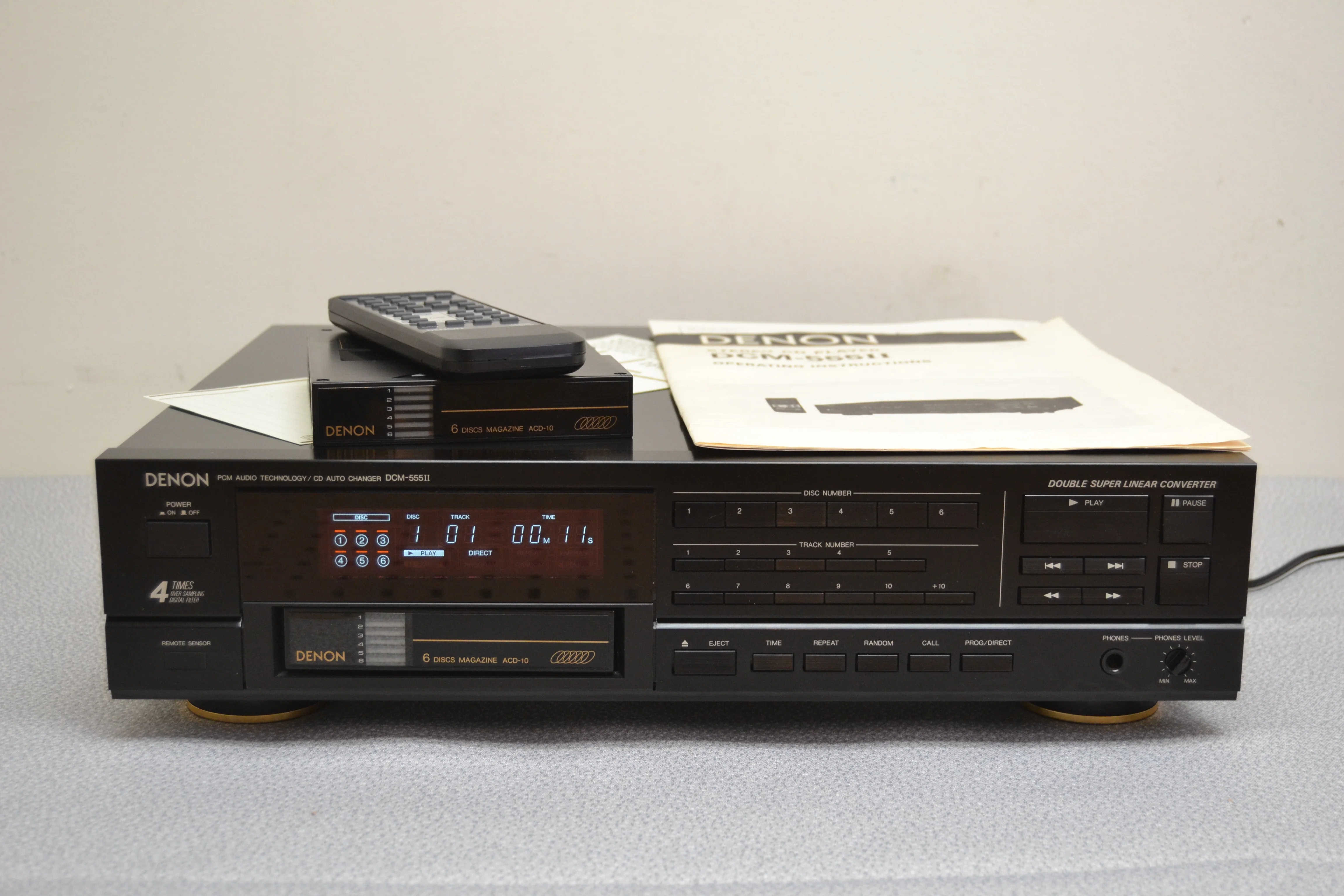Denon DCM-555II Six Disc Cartridge CD Changer * Remote * 2nd Cartridge * Manual * Serviced * New Belts