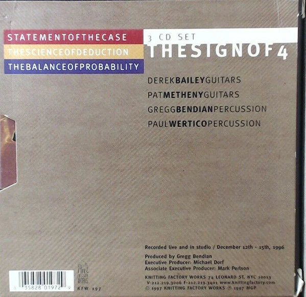 Derek Bailey, Pat Metheny, Gregg Bendian, Paul Wertico - The Sign Of 4 (3xCD, Album) (Very Good Plus (VG+)) - Image 2