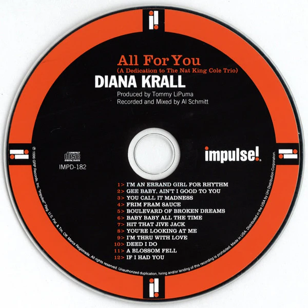 Diana Krall - All For You (A Dedication To The Nat King Cole Trio) (CD, Album, Dig) (Very Good Plus (VG+)) - Image 3