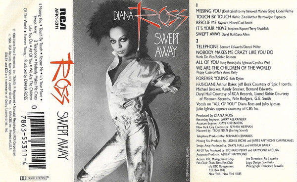 Diana Ross - Swept Away (Cass, Album) (Very Good Plus (VG+)) - Image 2