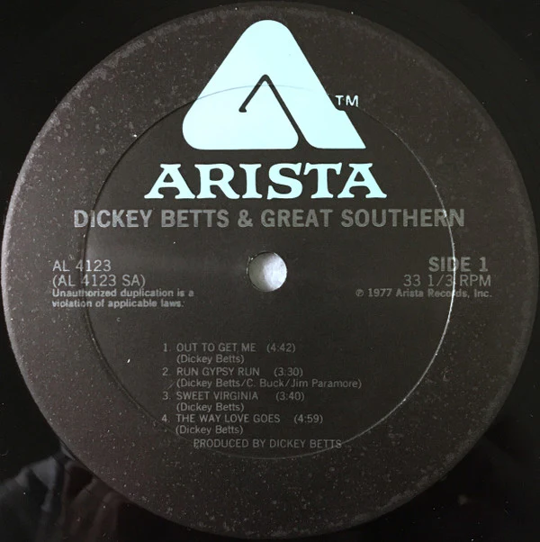 Dickey Betts & Great Southern - Dickey Betts & Great Southern (LP, Album, PRC) (Very Good Plus (VG+)) - Image 3