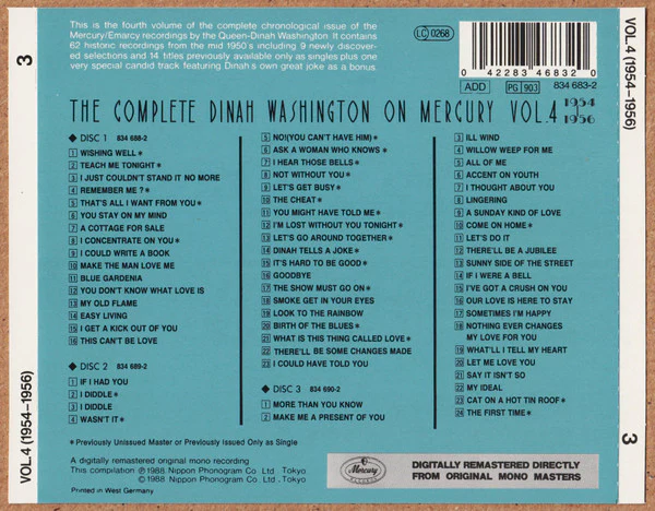Dinah Washington - The Complete Dinah Washington On Mercury Vol.4 1954-1956 (3xCD, Comp) (Near Mint (NM or M-)) - Image 2