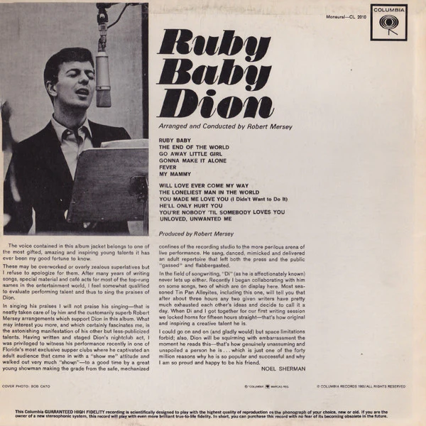 Dion - Ruby Baby (LP, Album, Mono) (Very Good Plus (VG+)) - Image 2