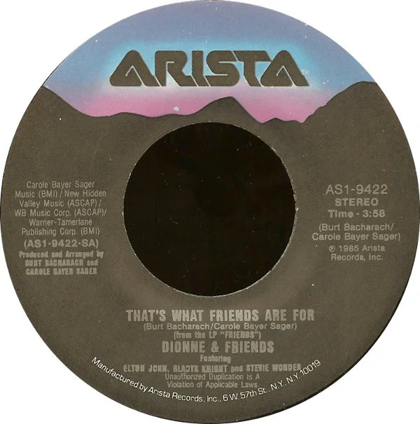 Dionne & Friends Featuring Elton John, Gladys Knight And Stevie Wonder - That's What Friends Are For (7", Single) (Near Mint (NM or M-)) - Image 3