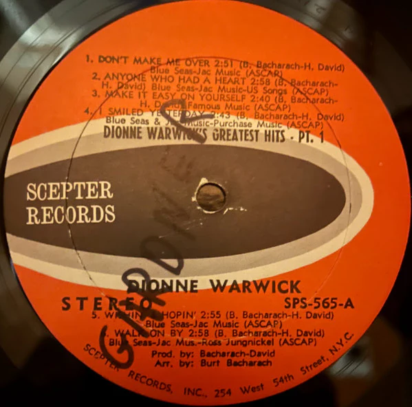 Dionne Warwick - Dionne Warwick's Golden Hits - Part One (LP, Comp, Kee) (Near Mint (NM or M-)) - Image 3