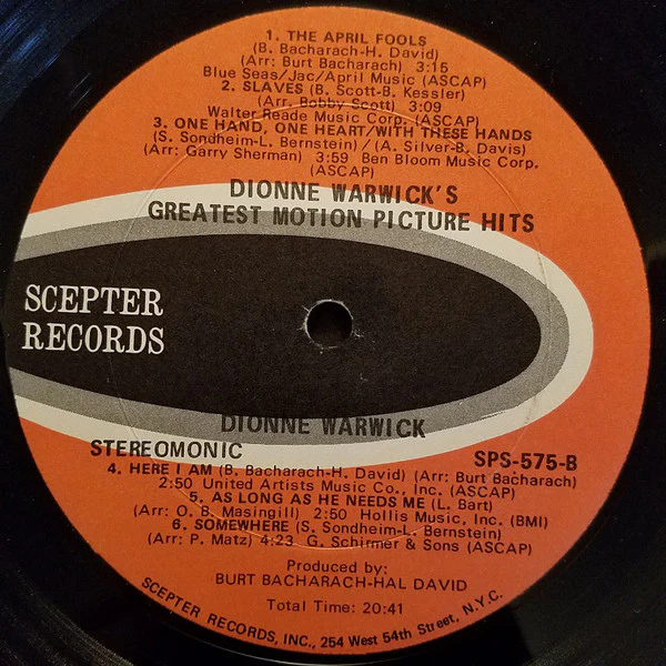 Dionne Warwick - Dionne Warwick's Greatest Motion Picture Hits (LP, Album, Comp, Uni) (Very Good Plus (VG+)) - Image 4