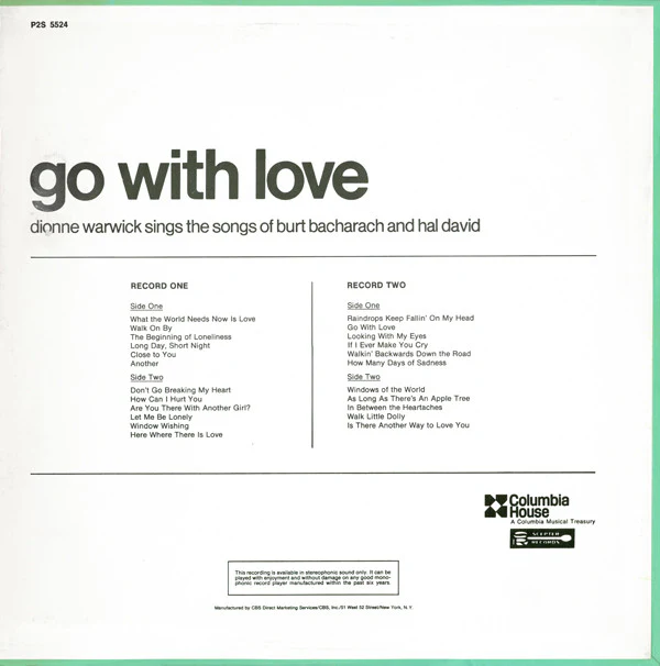 Dionne Warwick - Go With Love (Dionne Warwick Sings The Songs Of Burt Bacharach And Hal David) (2xLP, Comp, Club, Col) (Very Good Plus (VG+)) - Image 2